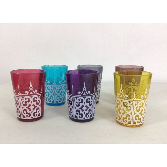 Vintage 1960s Multi Colored Etched Cordial Glasses  Lot Of 6 - Picture 1 of 9